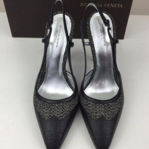 Bottega Veneta Bellagio Slingback Fabric Ayers Snakeskin Pumps 38.5 US 8.5
